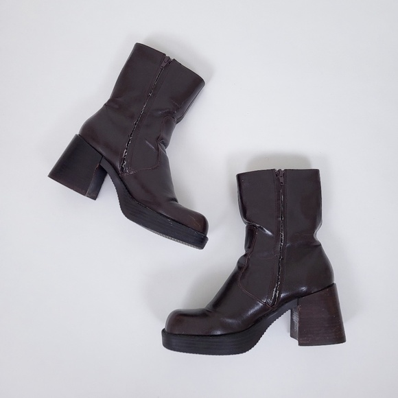 Vintage chunky heel boot square toe platform sock boot calf booties gogo - Picture 4 of 13